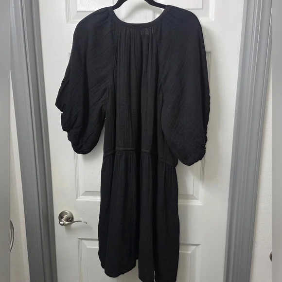 Old Navy Black Cotton Waist Define Poet Mini Dress XL Vacation Travel Summer - Picture 9 of 11
